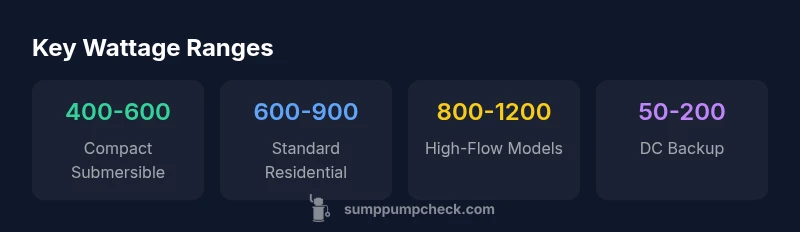 Infographic showing wattage ranges for different sump pump types