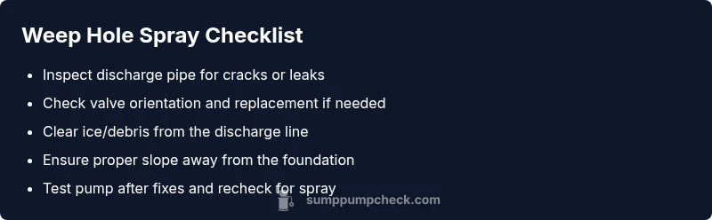 Infographic checklist for sump pump weep hole spray issues
