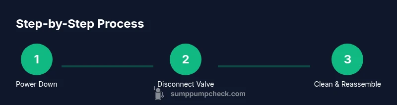 Infographic showing a three-step process to clean a sump pump check valve