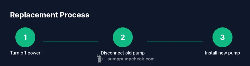 Infographic showing a 3-step sump pump replacement process