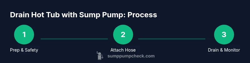 Process diagram showing steps to drain a hot tub with a sump pump