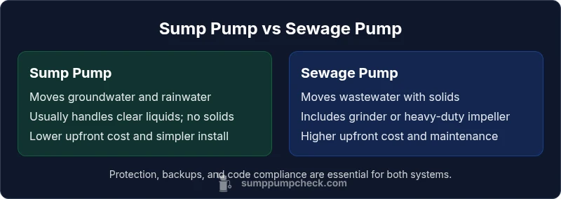 Comparison infographic showing sump pump vs sewage pump features