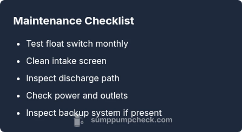 Checklist infographic for sump pump maintenance
