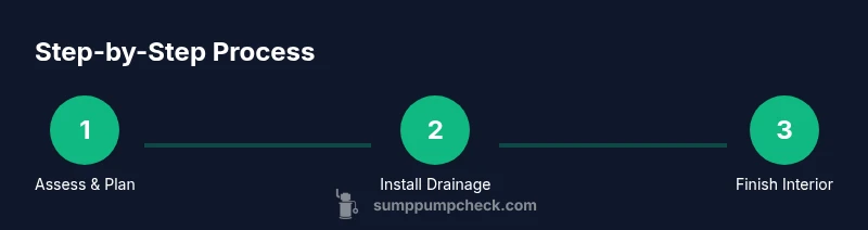 Process steps for finishing a basement with a sump pump