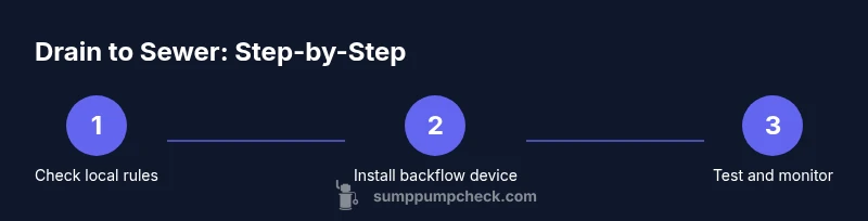 Infographic showing a 3-step process to discharge sump pump water into the sewer line