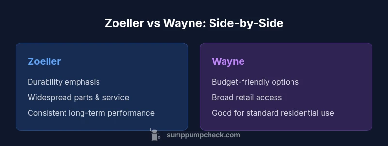 Comparison infographic showing Zoeller vs Wayne sump pumps side by side