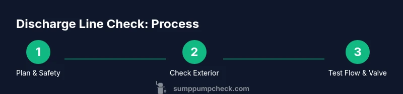 Infographic showing three-step process to check sump pump discharge line