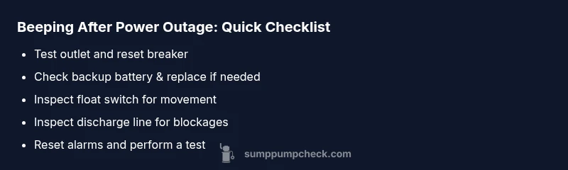 Checklist infographic for sump pump beeping after power outage