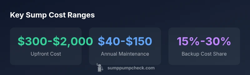 Infographic showing upfront cost, maintenance, and backup cost ranges for sump pumps