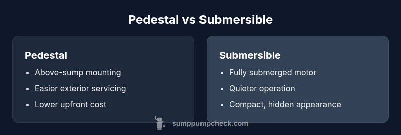 Infographic comparing pedestal vs submersible sump pumps side by side