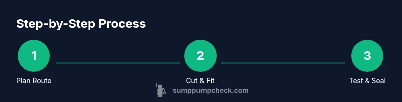 Infographic showing steps to route a sump pump discharge to a floor drain