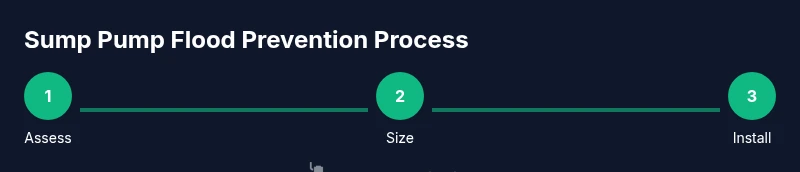 Infographic showing three steps: Assess, Size, Install a sump pump for flooding protection