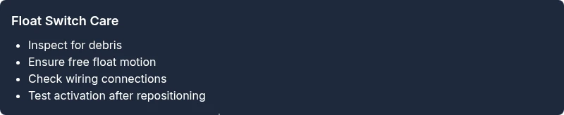 Checklist for inspecting sump pump float switch