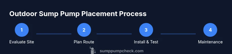 Process flow showing evaluation, routing, installation, and maintenance for outdoor sump pump placement