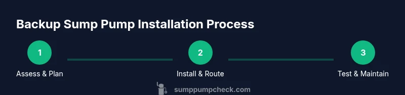 Diagram showing three steps of backup sump pump installation