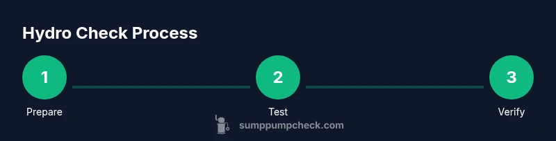 Visual infographic showing a three-step hydro check process for sump pump switches