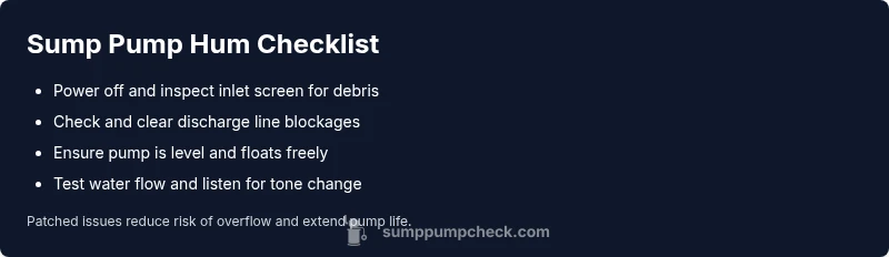 Checklist graphic for diagnosing a humming sump pump noise