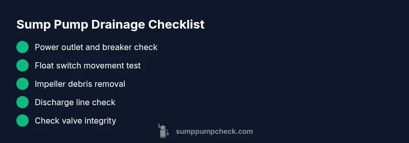 Checklist infographic for diagnosing sump pump drainage issues