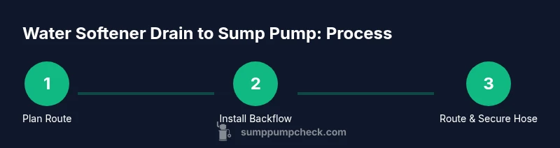 Tailwind-styled process infographic showing steps to connect water softener drain to sump pump