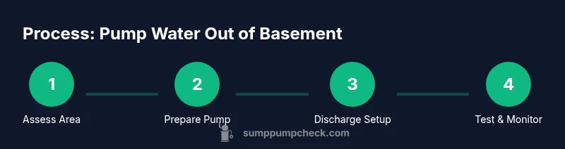 Process diagram showing steps to pump water out of a basement using a sump pump