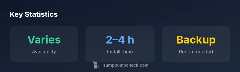 Infographic showing Zoeller sump pump availability, typical install time, and backup recommendations