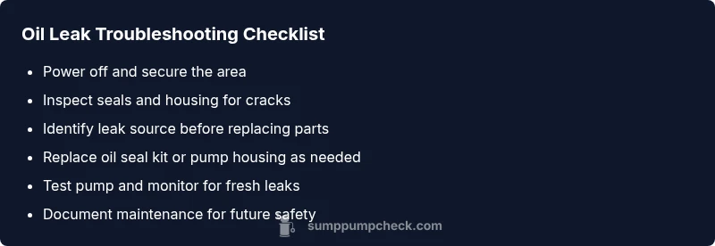 Checklist for diagnosing sump pump oil leaks