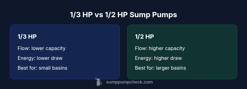 Infographic comparing 1/3 HP and 1/2 HP sump pumps