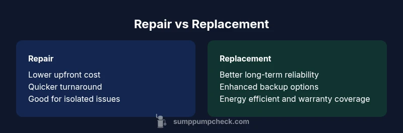 Comparison infographic: repair vs replacement for sump pumps