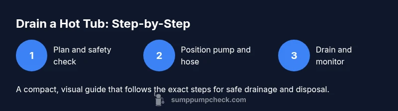 Infographic showing a process for draining a hot tub with a sump pump