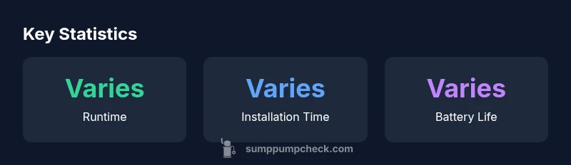 Infographic showing backup runtime, installation time, and battery life for a sump pump battery backup