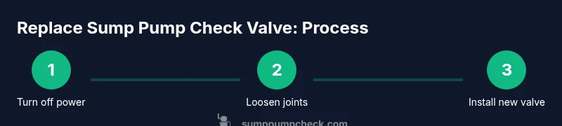 Three-step infographic showing how to replace a sump pump check valve