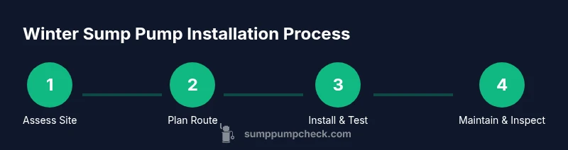 Process diagram showing steps to install a sump pump in winter