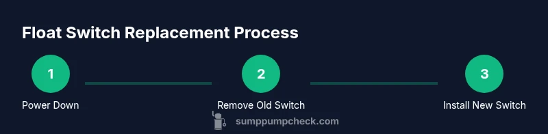 Infographic showing a 3-step process for replacing a sump pump float switch
