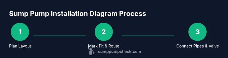 Process diagram showing plan, route, and connections for basement sump pump installation