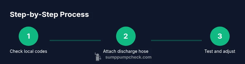 Infographic showing three steps to connect sump pump discharge to garden hose