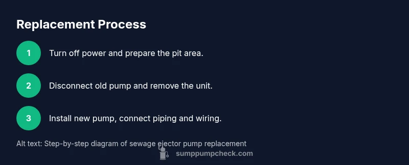 Process diagram showing steps for replacing a sewage ejector pump