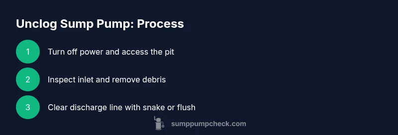 Infographic showing steps to unclog a sump pump