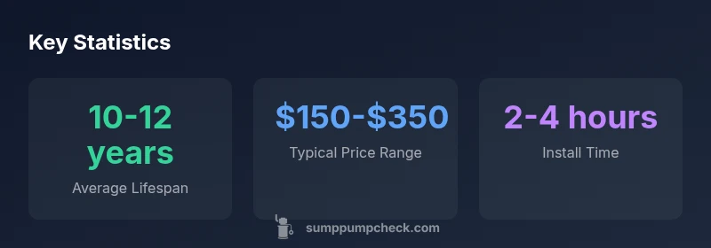 Infographic showing duration, lifespan, and price range for sump pumps