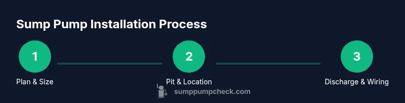 Process diagram showing planning, pit location, discharge, and wiring for sump pump installation