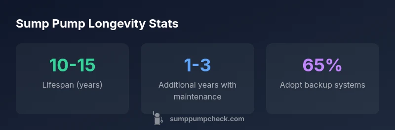 Infographic showing sump pump life expectancy and maintenance tips