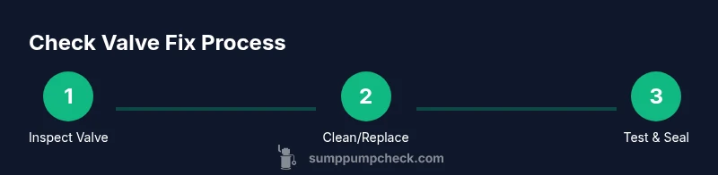 Process infographic showing three steps to fix sump pump check valve