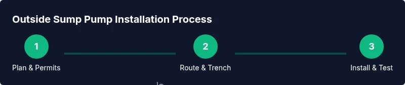 Process diagram showing planning, trenching, and testing for outdoor sump pump installation